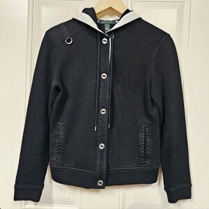 Lauren Ralph Lauren Black Hooded cotton SweaterJacket Button Up size XS
